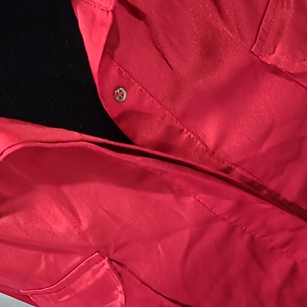 Essential Red Satin Pullover Button-Up Blouse Tun… - image 8